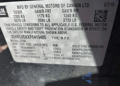 2015 GMC Terrain Sle-1 from USA, damaged, VIN 2GKFLVEKXF6419485